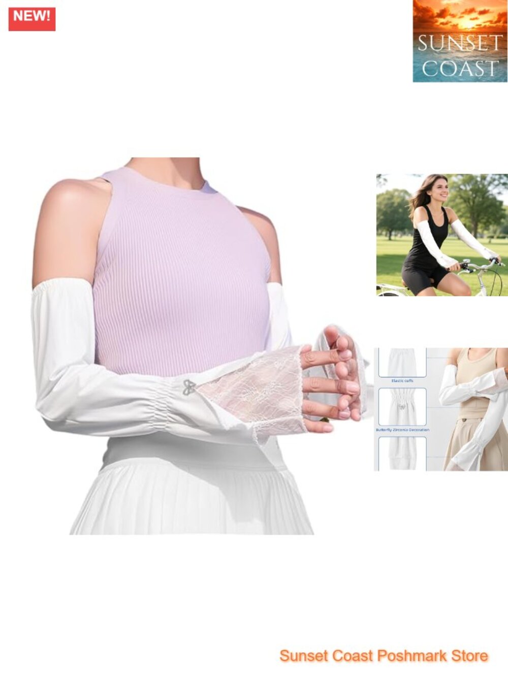 Sun Protection Arm Sleeves for Women UPF 50+ Cooling Elastic with Lace Cuffs